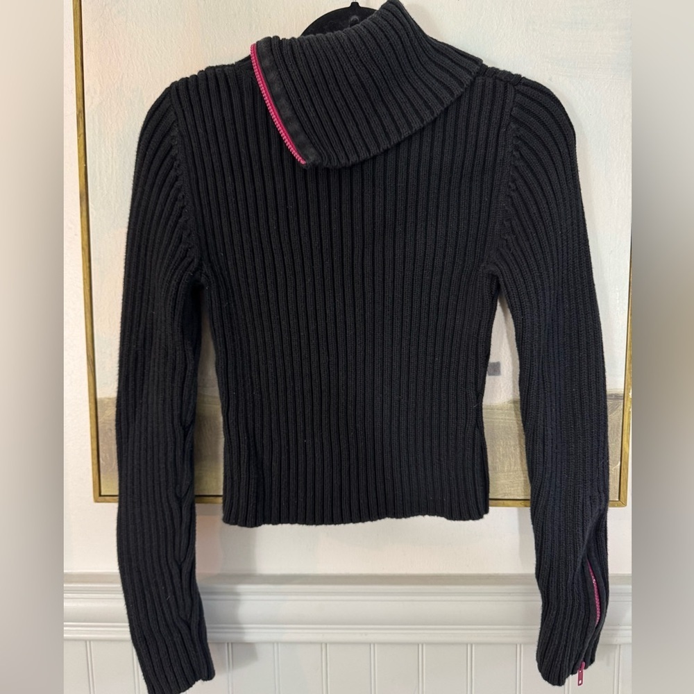 Vintage DKNY Vintage Ribbed 90s/ Y2K Hot Pink Logo Zipper Long Sleeve Sweater SM - Picture 7 of 8
